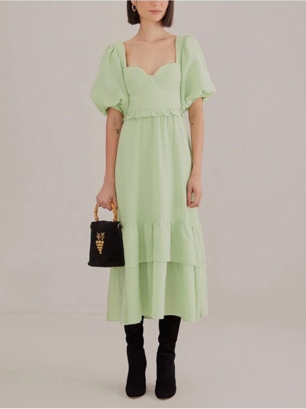 Farm Rio Mint Green Puff Sleeve Tiered Dress Cottagecore Boho Summer Romance